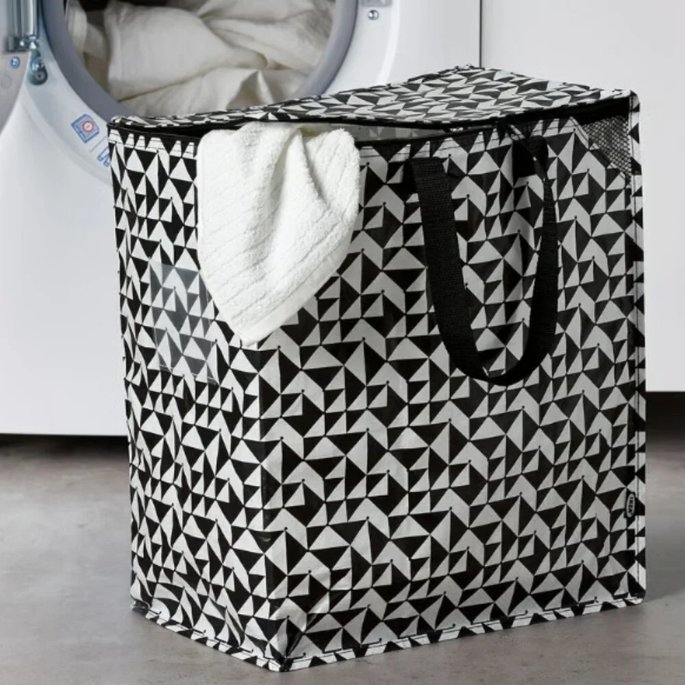 Set of 2 - IKEA KNALLA Black White Tote Bag 12 Gallon Foldable Shopping Storage